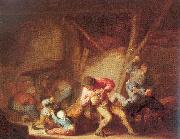 Ostade, Adriaen van Drinking Figures and Crying Children oil painting picture wholesale